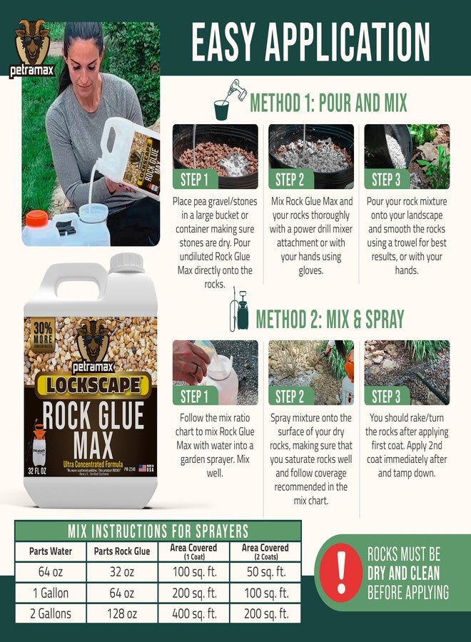 Petra Max Rock Glue for Landscaping, 32 Ounce - Ground Coverage & Pet Safe Mulch Glue for Rocks - Lockdown Gravel/Pebbles/Stones - Sticky Clear Gravel Binder & Decomposed Granite Stabilizer (50 Sq Ft) - Image 3